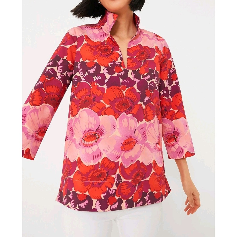 Tuckernuck Margot Split Neck Top Size 2XL Floral Print Red Relaxed EUC